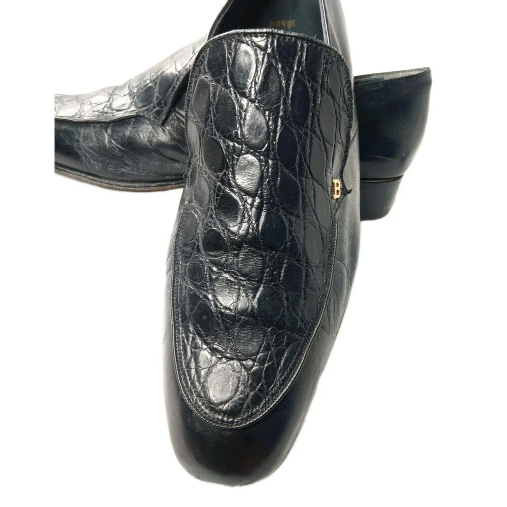 Bally Dover Dress Shoes Men's Size 9 D Croco Embossed Black Leather Oxfords